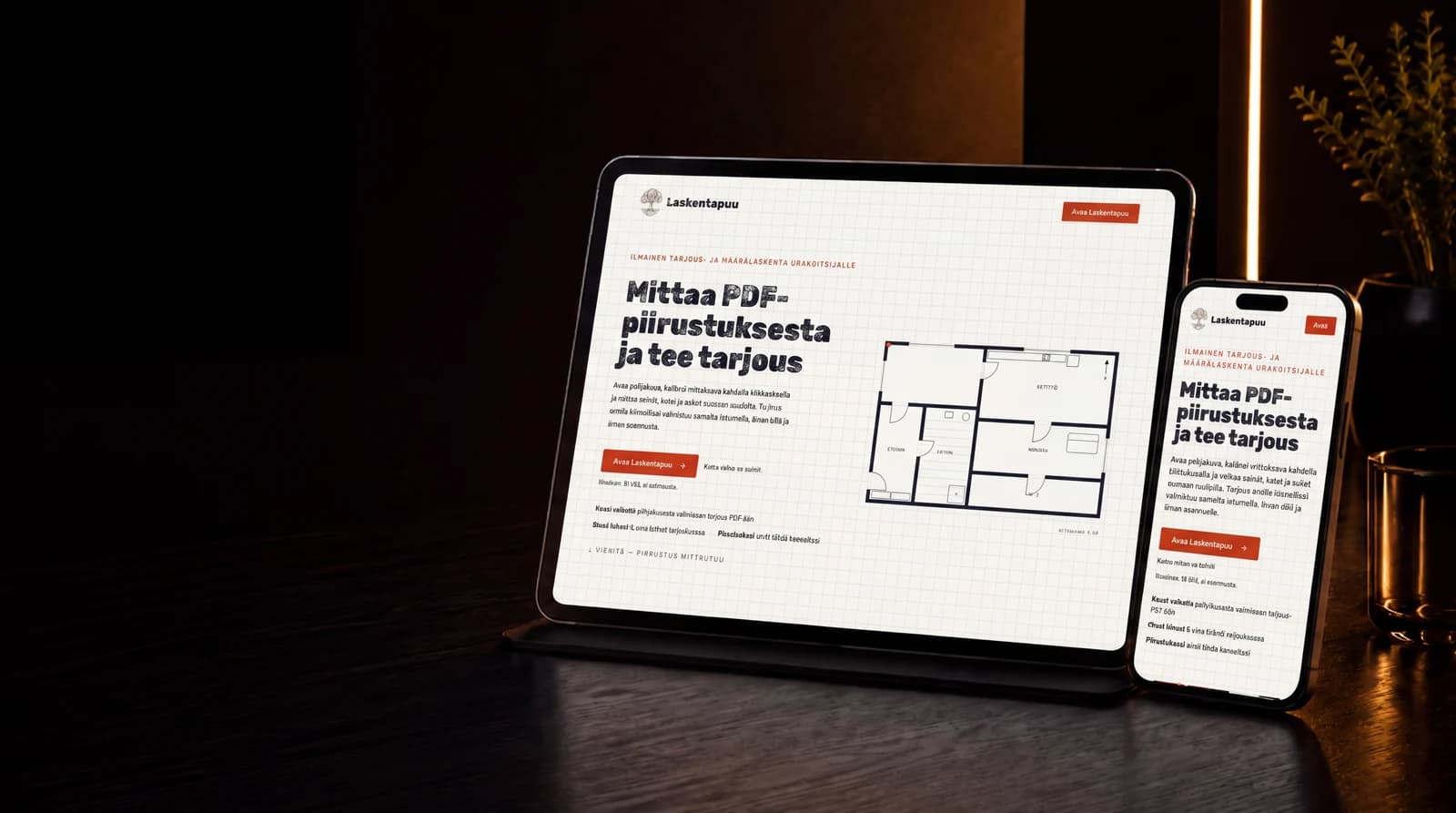Laskentapuu, ilmainen mittaus- ja tarjoustyökalu urakoitsijalle